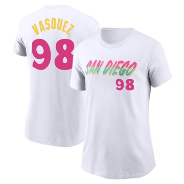 Women's San Diego Padres Randy Vasquez ＃98 2022 City Connect Name & Number T-Shirt - White