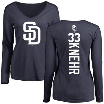 Women's San Diego Padres Reiss Knehr ＃33 Backer Slim Fit Long Sleeve T-Shirt - Navy