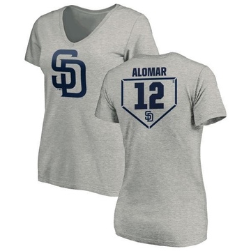 Women's San Diego Padres Roberto Alomar ＃12 RBI Slim Fit V-Neck T-Shirt Heathered - Gray