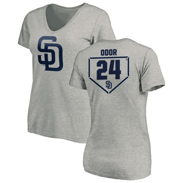 Women's San Diego Padres Rougned Odor ＃24 RBI Slim Fit V-Neck T-Shirt Heathered - Gray