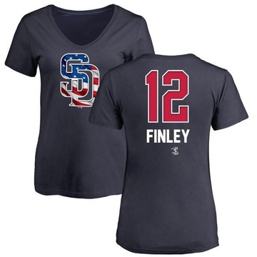 Women's San Diego Padres Steve Finley ＃12 Name and Number Banner Wave V-Neck T-Shirt - Navy