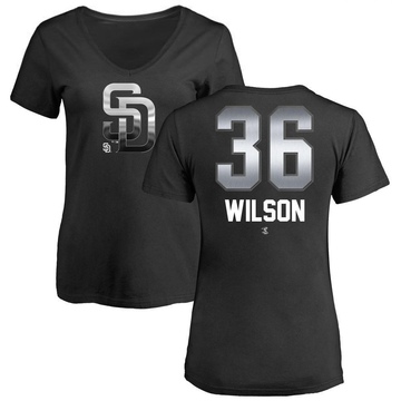 Women's San Diego Padres Steven Wilson ＃36 Midnight Mascot V-Neck T-Shirt - Black