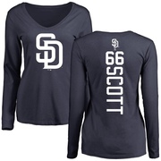 Women's San Diego Padres Tanner Scott ＃66 Backer Slim Fit Long Sleeve T-Shirt - Navy