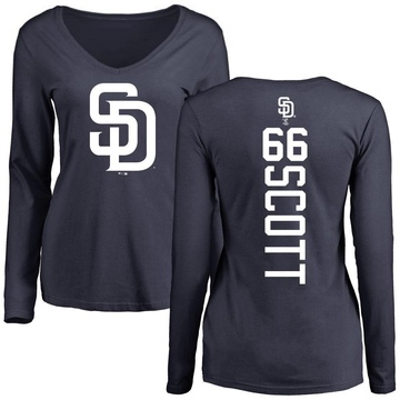 Women's San Diego Padres Tanner Scott ＃66 Backer Slim Fit Long Sleeve T-Shirt - Navy