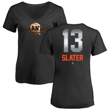 Women's San Francisco Giants Austin Slater ＃13 Midnight Mascot V-Neck T-Shirt - Black