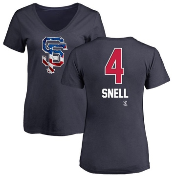 Women's San Francisco Giants Blake Snell ＃4 Name and Number Banner Wave V-Neck T-Shirt - Navy