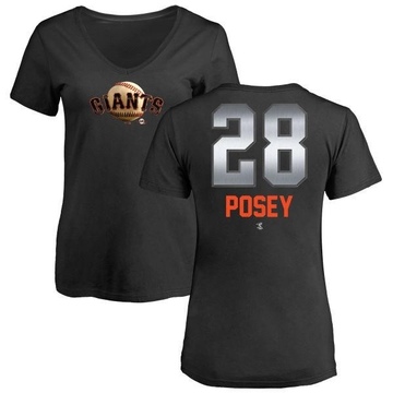 Women's San Francisco Giants Buster Posey ＃28 Midnight Mascot V-Neck T-Shirt - Black