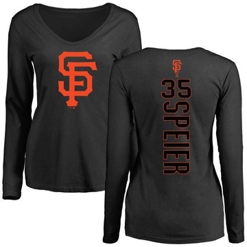 Women's San Francisco Giants Chris Speier ＃35 Backer Slim Fit Long Sleeve T-Shirt - Black