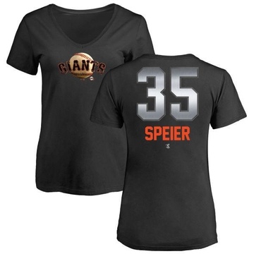 Women's San Francisco Giants Chris Speier ＃35 Midnight Mascot V-Neck T-Shirt - Black