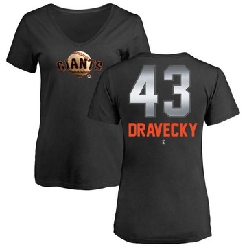 Women's San Francisco Giants Dave Dravecky ＃43 Midnight Mascot V-Neck T-Shirt - Black