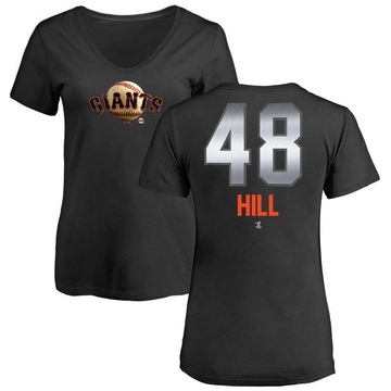 Women's San Francisco Giants Derek Hill ＃48 Midnight Mascot V-Neck T-Shirt - Black