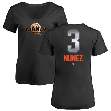 Women's San Francisco Giants Dom Nunez ＃3 Midnight Mascot V-Neck T-Shirt - Black