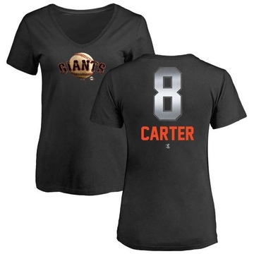Women's San Francisco Giants Gary Carter ＃8 Midnight Mascot V-Neck T-Shirt - Black