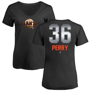 Women's San Francisco Giants Gaylord Perry ＃36 Midnight Mascot V-Neck T-Shirt - Black