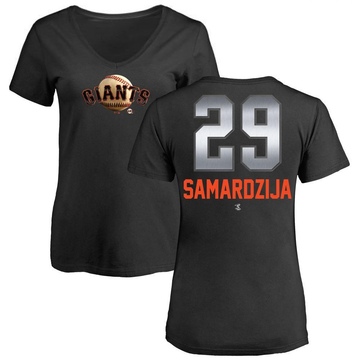 Women's San Francisco Giants Jeff Samardzija ＃29 Midnight Mascot V-Neck T-Shirt - Black