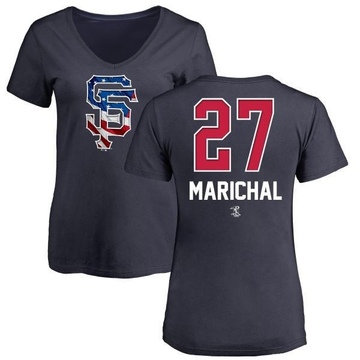 Women's San Francisco Giants Juan Marichal ＃27 Name and Number Banner Wave V-Neck T-Shirt - Navy