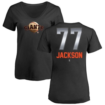 Women's San Francisco Giants Luke Jackson ＃77 Midnight Mascot V-Neck T-Shirt - Black