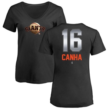 Women's San Francisco Giants Mark Canha ＃16 Midnight Mascot V-Neck T-Shirt - Black