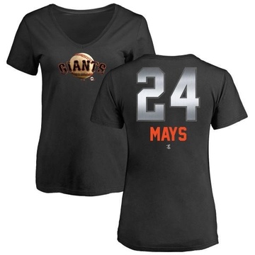 Women's San Francisco Giants Willie Mays ＃24 Midnight Mascot V-Neck T-Shirt - Black