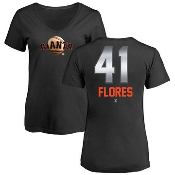 Women's San Francisco Giants Wilmer Flores ＃41 Midnight Mascot V-Neck T-Shirt - Black
