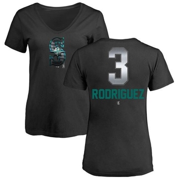 Women's Seattle Mariners Alex Rodriguez ＃3 Midnight Mascot V-Neck T-Shirt - Black