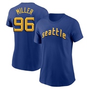 Women's Seattle Mariners Andrew Miller ＃96 2023 City Connect Name & Number T-Shirt - Royal