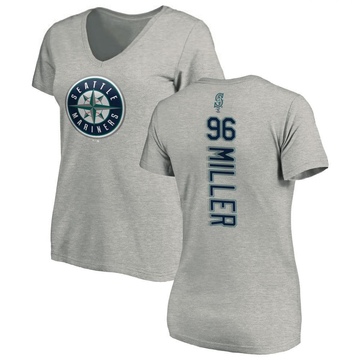 Women's Seattle Mariners Andrew Miller ＃96 Backer Slim Fit T-Shirt Ash