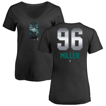 Women's Seattle Mariners Andrew Miller ＃96 Midnight Mascot V-Neck T-Shirt - Black