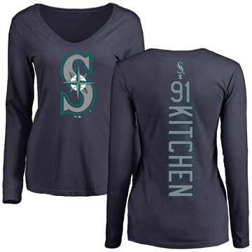 Women's Seattle Mariners Austin Kitchen ＃91 Backer Slim Fit Long Sleeve T-Shirt - Navy