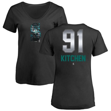 Women's Seattle Mariners Austin Kitchen ＃91 Midnight Mascot V-Neck T-Shirt - Black