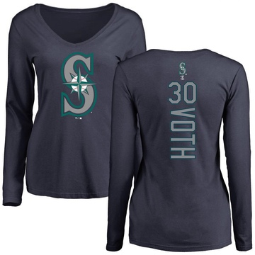 Women's Seattle Mariners Austin Voth ＃30 Backer Slim Fit Long Sleeve T-Shirt - Navy