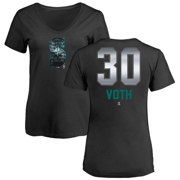 Women's Seattle Mariners Austin Voth ＃30 Midnight Mascot V-Neck T-Shirt - Black