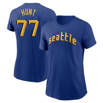 Women's Seattle Mariners Blake Hunt ＃77 2023 City Connect Name & Number T-Shirt - Royal