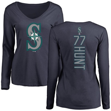 Women's Seattle Mariners Blake Hunt ＃77 Backer Slim Fit Long Sleeve T-Shirt - Navy