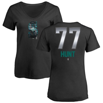 Women's Seattle Mariners Blake Hunt ＃77 Midnight Mascot V-Neck T-Shirt - Black