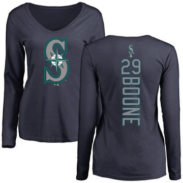 Women's Seattle Mariners Bret Boone ＃29 Backer Slim Fit Long Sleeve T-Shirt - Navy