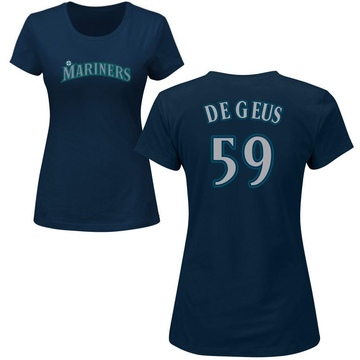 Women's Seattle Mariners Brett de Geus ＃59 Roster Name & Number T-Shirt - Navy