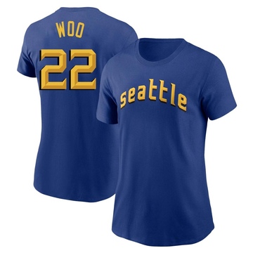 Women's Seattle Mariners Bryan Woo ＃22 2023 City Connect Name & Number T-Shirt - Royal