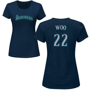 Women's Seattle Mariners Bryan Woo ＃22 Roster Name & Number T-Shirt - Navy