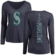 Women's Seattle Mariners Cade Marlowe ＃2 Backer Slim Fit Long Sleeve T-Shirt - Navy