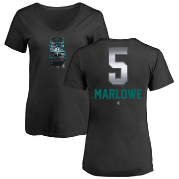 Women's Seattle Mariners Cade Marlowe ＃5 Midnight Mascot V-Neck T-Shirt - Black