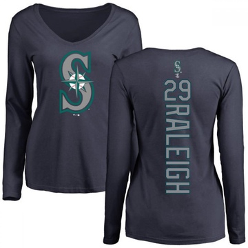 Women's Seattle Mariners Cal Raleigh ＃29 Backer Slim Fit Long Sleeve T-Shirt - Navy