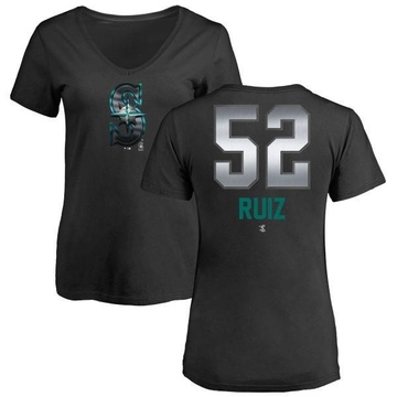 Women's Seattle Mariners Carlos Ruiz ＃52 Midnight Mascot V-Neck T-Shirt - Black