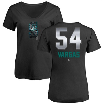 Women's Seattle Mariners Carlos Vargas ＃54 Midnight Mascot V-Neck T-Shirt - Black