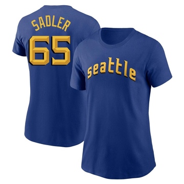 Women's Seattle Mariners Casey Sadler ＃65 2023 City Connect Name & Number T-Shirt - Royal