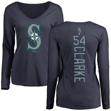 Women's Seattle Mariners Chris Clarke ＃54 Backer Slim Fit Long Sleeve T-Shirt - Navy