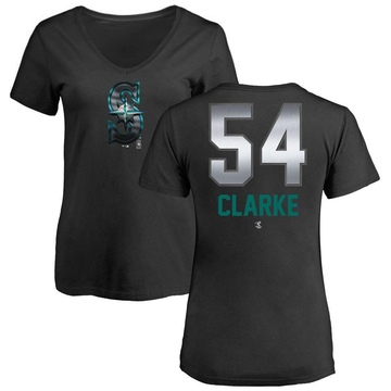 Women's Seattle Mariners Chris Clarke ＃54 Midnight Mascot V-Neck T-Shirt - Black