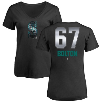 Women's Seattle Mariners Cody Bolton ＃67 Midnight Mascot V-Neck T-Shirt - Black