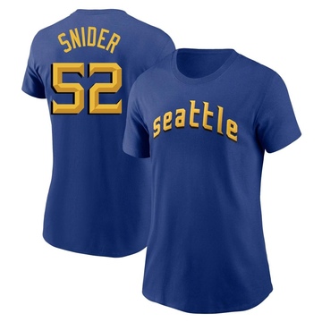 Women's Seattle Mariners Collin Snider ＃52 2023 City Connect Name & Number T-Shirt - Royal