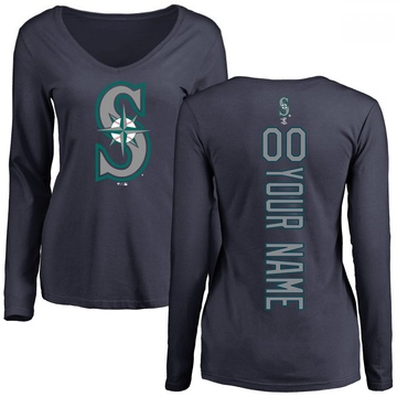 Women's Seattle Mariners Custom ＃00 Backer Slim Fit Long Sleeve T-Shirt - Navy